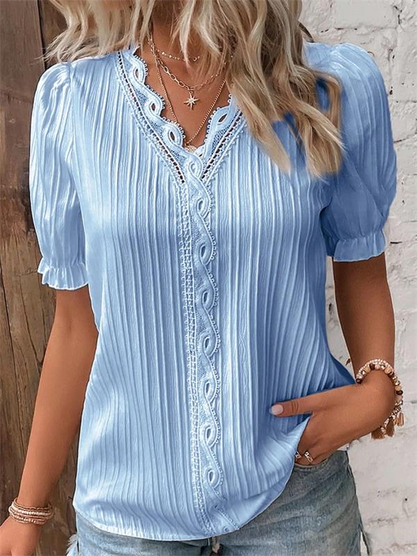 Chemise élégante en dentelle unie à col en V (achetez-en 2, livraison gratuite)