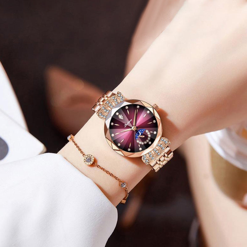 Montre Étoile Et Lune À La Mode En Diamant Pour Femmes