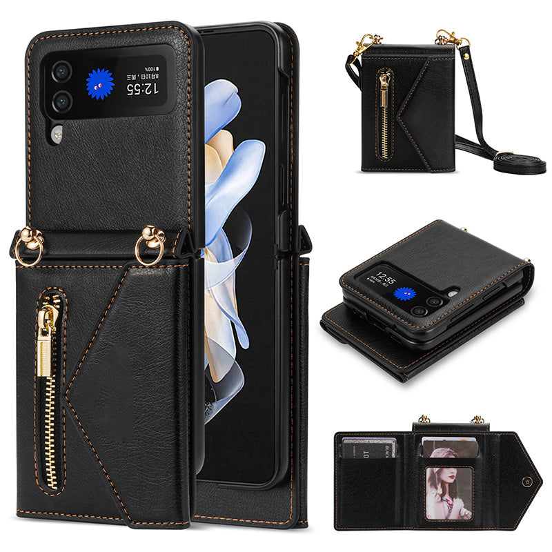 【45 % De réduction】 Étui de téléphone à bandoulière pour femme avec portefeuille pour Samsung Galaxy Z Flip3 / Flip4/ Flip5