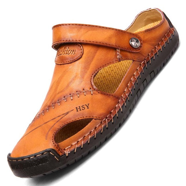 Hommes Pantoufles D’été en Cuir Chaussures Plein Air Respirantes Sandales