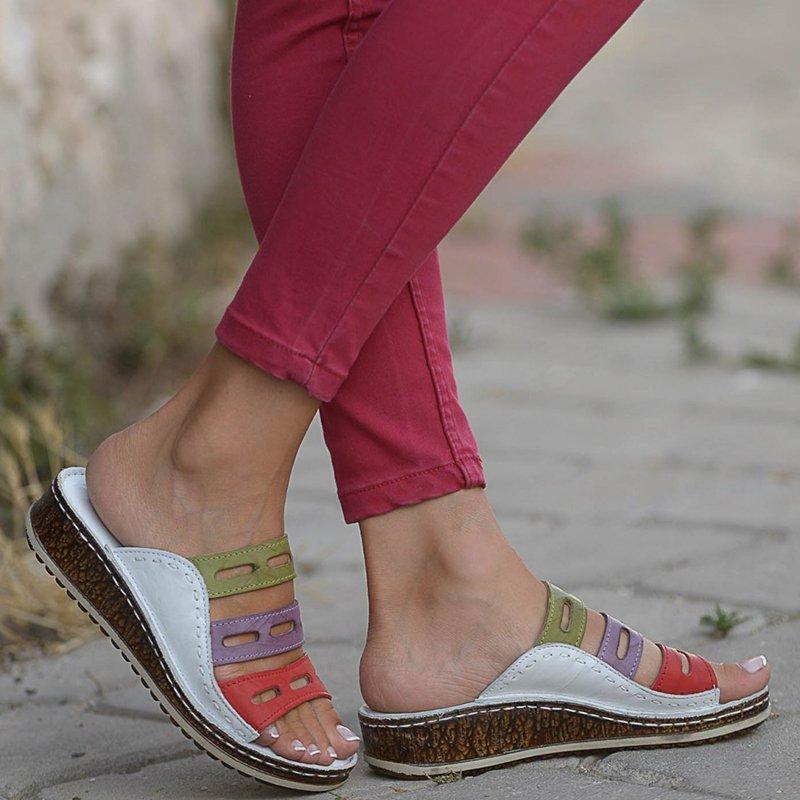 Sandales Confortables à Coutures Tricolores pour Femmes