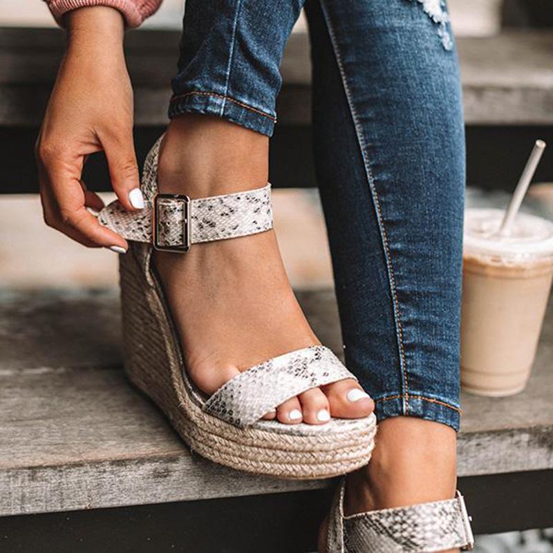 Femmes Élégant Boucle réglable Espadrille Compensé Sandales