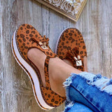 Women's Leather Fringed Platform Mary Jane Flat Shoes